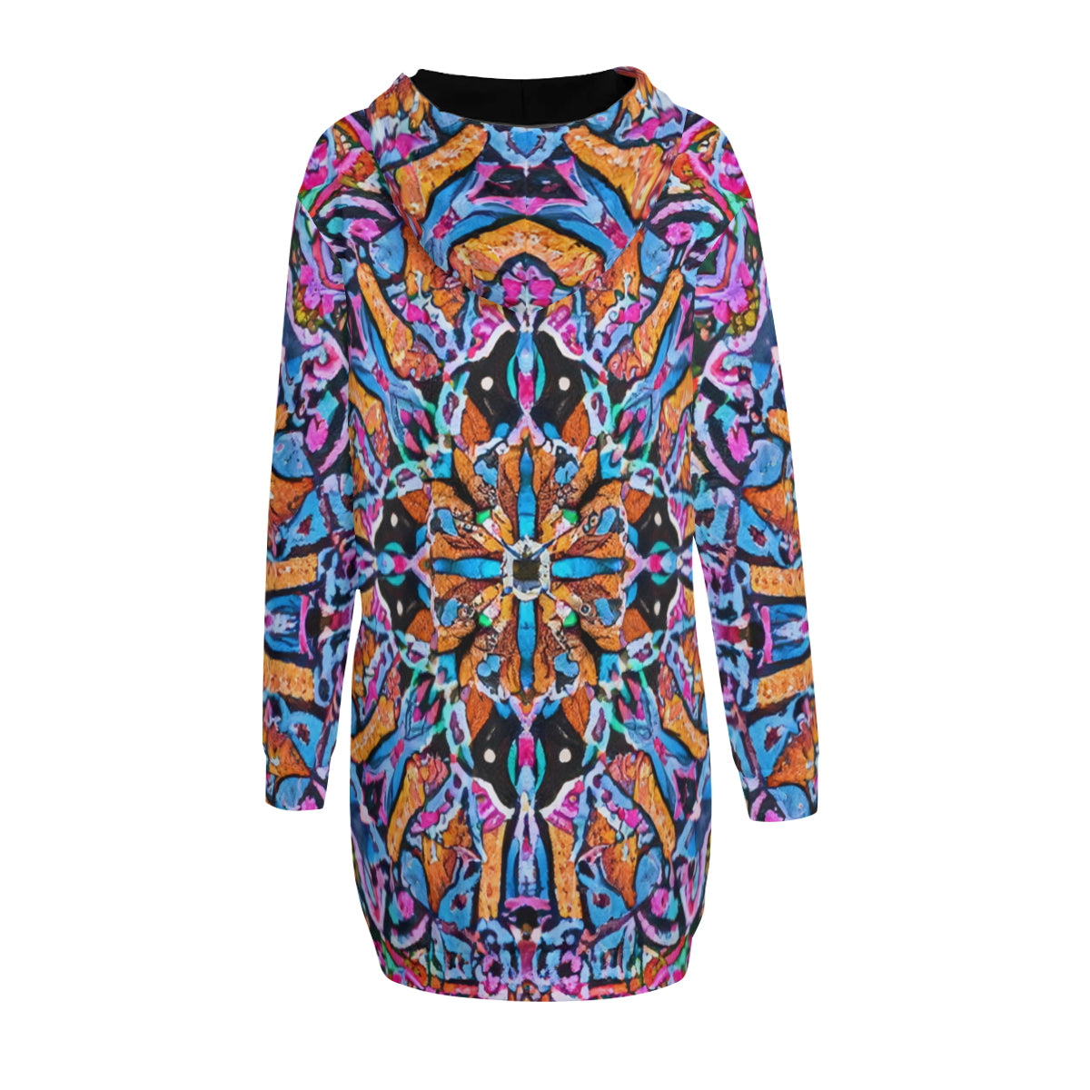 All-Over Print Women Long Sleeve Casual Hoodie Sweatshirt Dress丨 Polyester - 2 - COLORFUL MANDALA