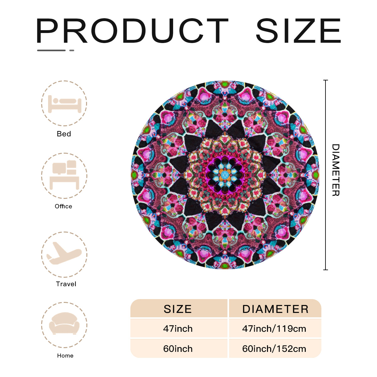 Single-Sided Printed Round Blanket | 280GSM Flannel - 3 - COLORFUL MANDALA