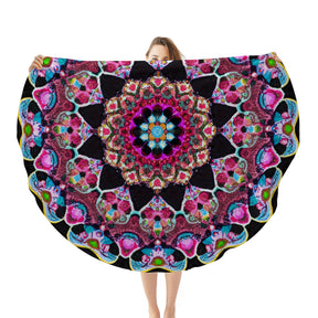 Single-Sided Printed Round Blanket | 280GSM Flannel - 3 - COLORFUL MANDALA