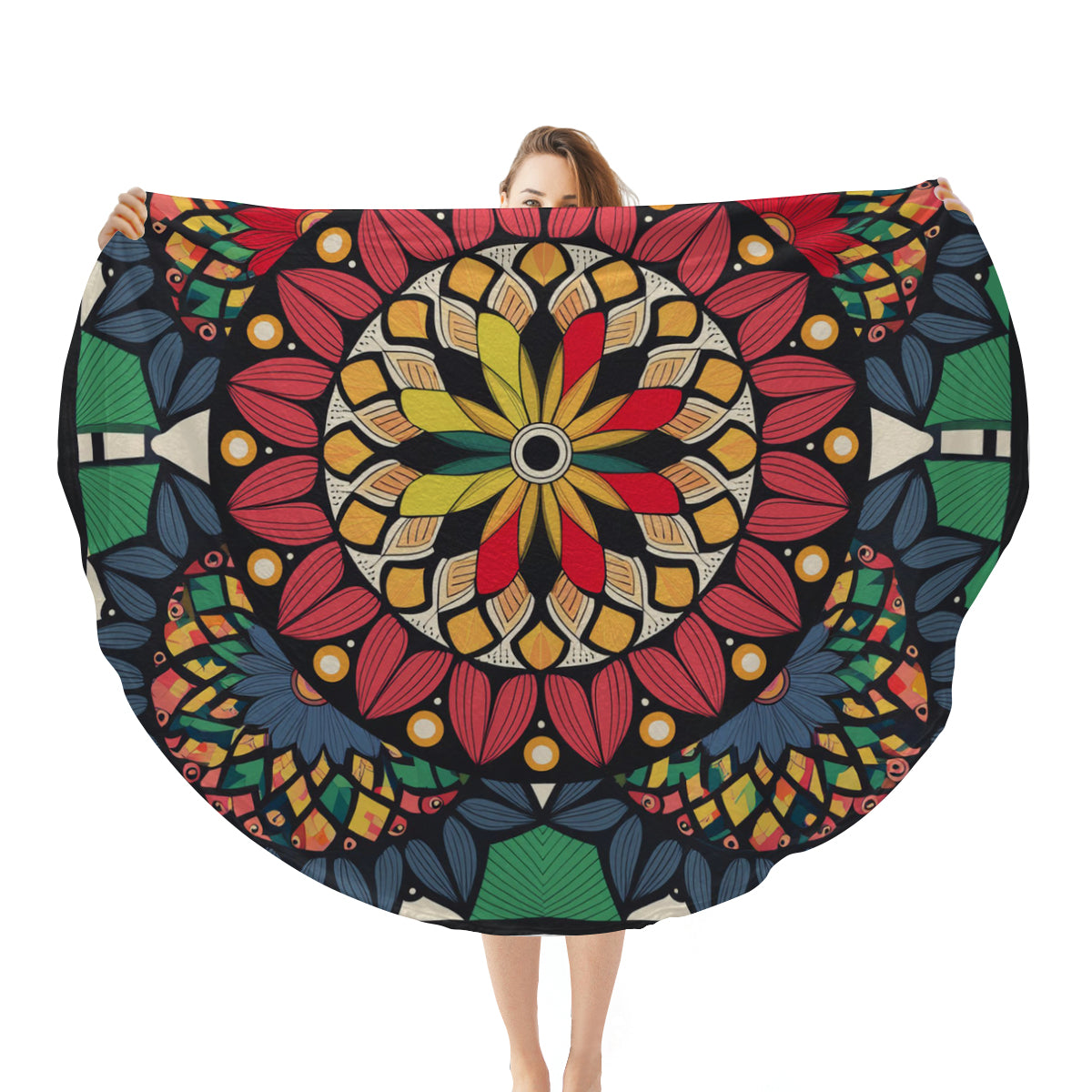 Single-Sided Printed Round Blanket | 280GSM Flannel - 19 - COLORFUL MANDALA