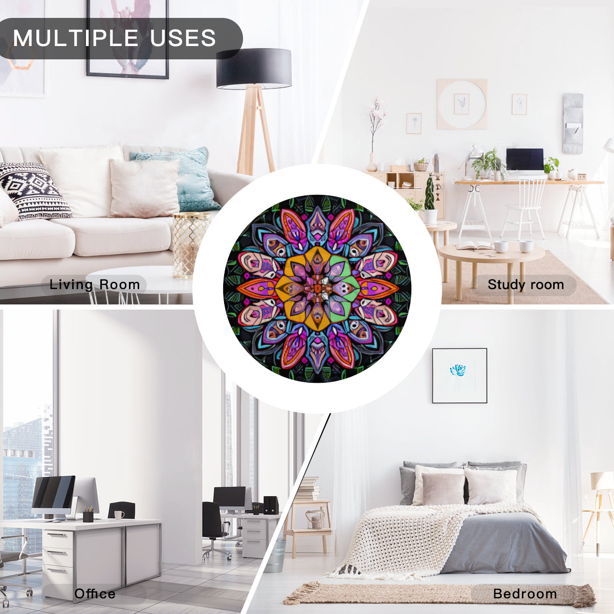 Single-Sided Printed Round Blanket | 280GSM Flannel - 1 - COLORFUL MANDALA