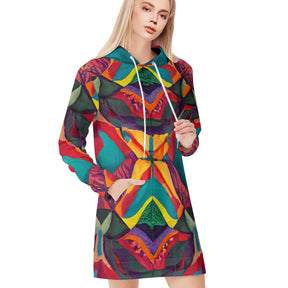 All-Over Print Women Long Sleeve Casual Hoodie Sweatshirt Dress丨 Polyester - 1 - TROPICAL INSPIRED