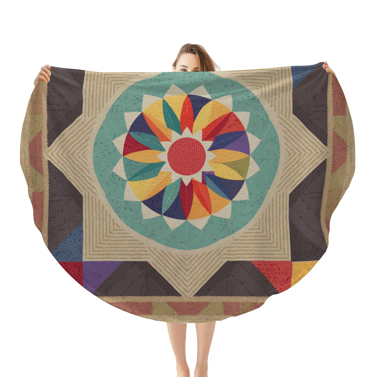 Single-Sided Printed Round Blanket | 280GSM Flannel - 17 - COLORFUL MANDALA