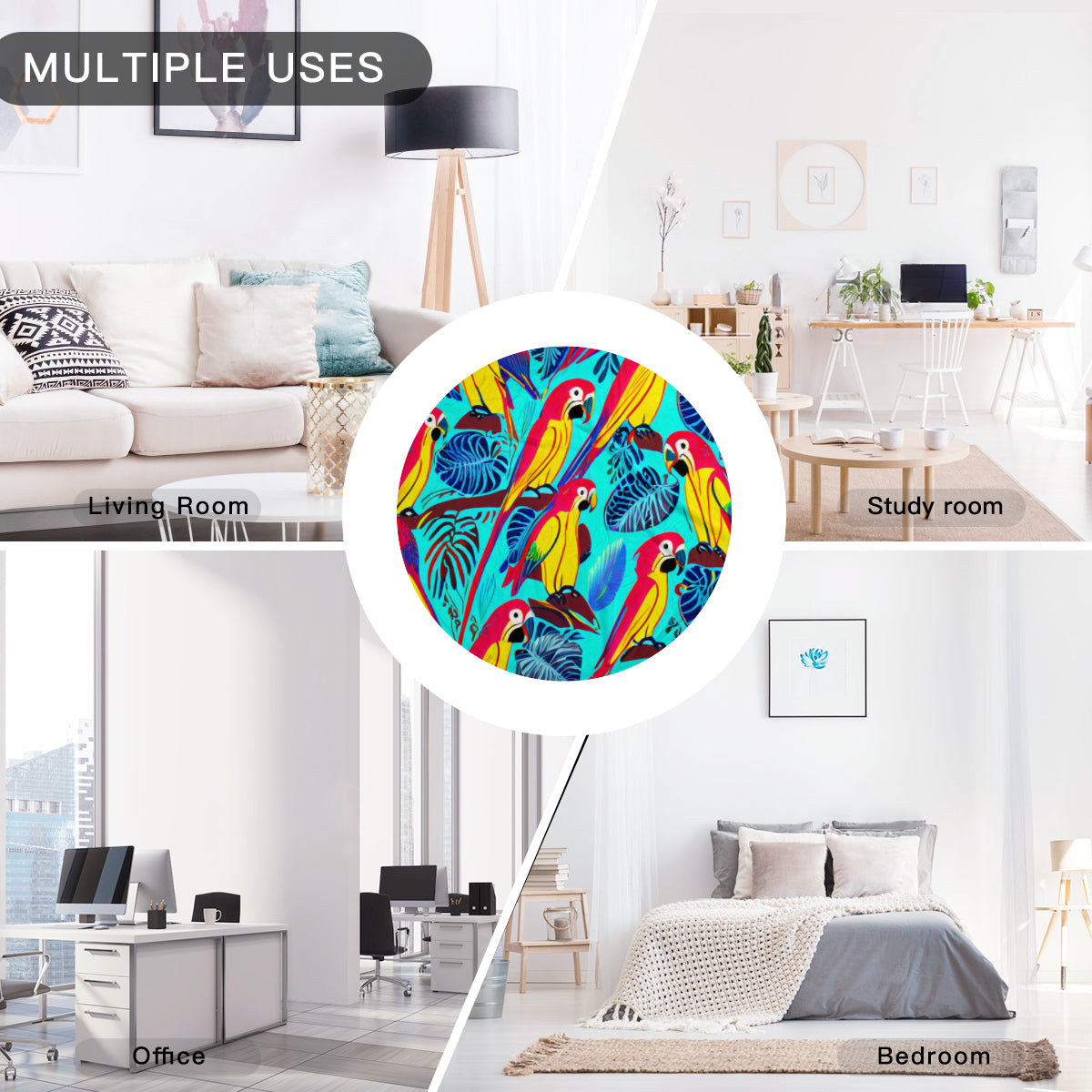 Single-Sided Printed Round Blanket | 280GSM Flannel - 28 - Abstract Birds