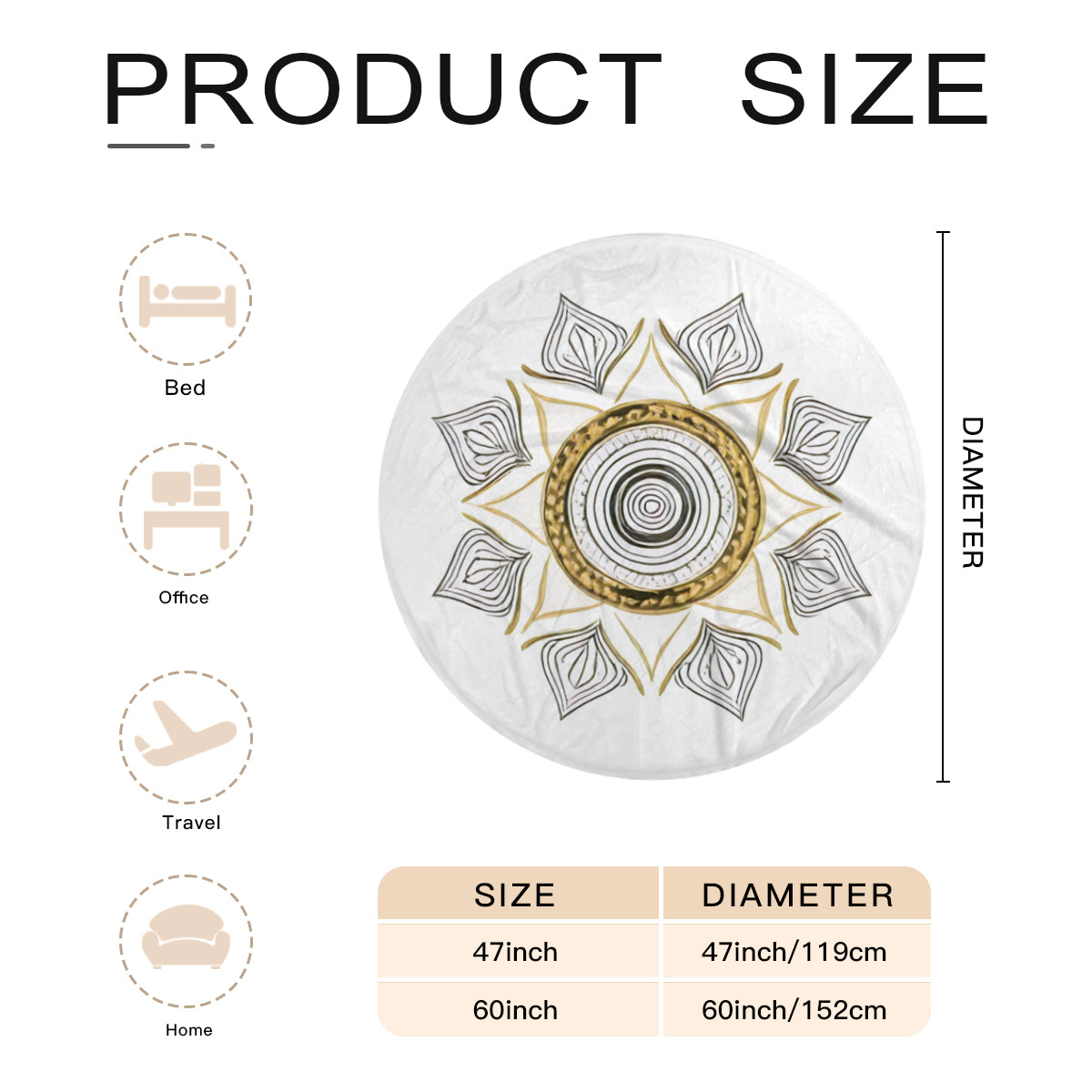 Single-Sided Printed Round Blanket | 280GSM Flannel - 2 - Luxx Mandala