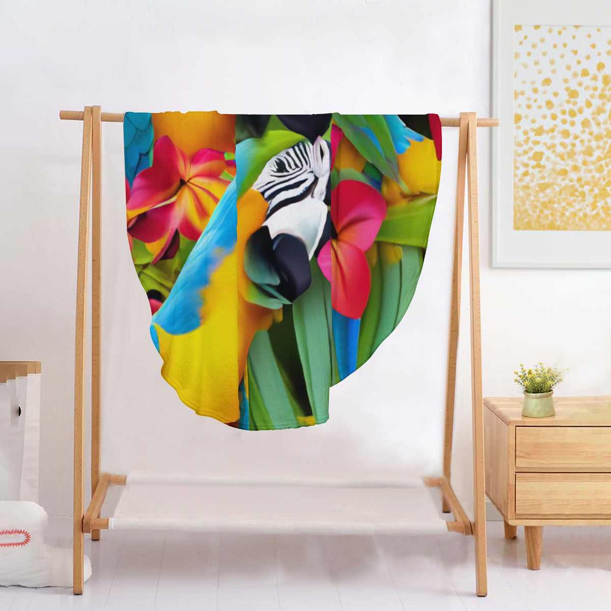 Single-Sided Printed Round Blanket | 280GSM Flannel - 1 - Tropical Bird