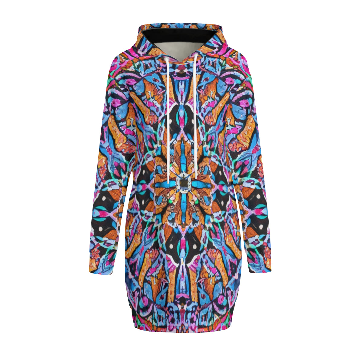 All-Over Print Women Long Sleeve Casual Hoodie Sweatshirt Dress丨 Polyester - 2 - COLORFUL MANDALA