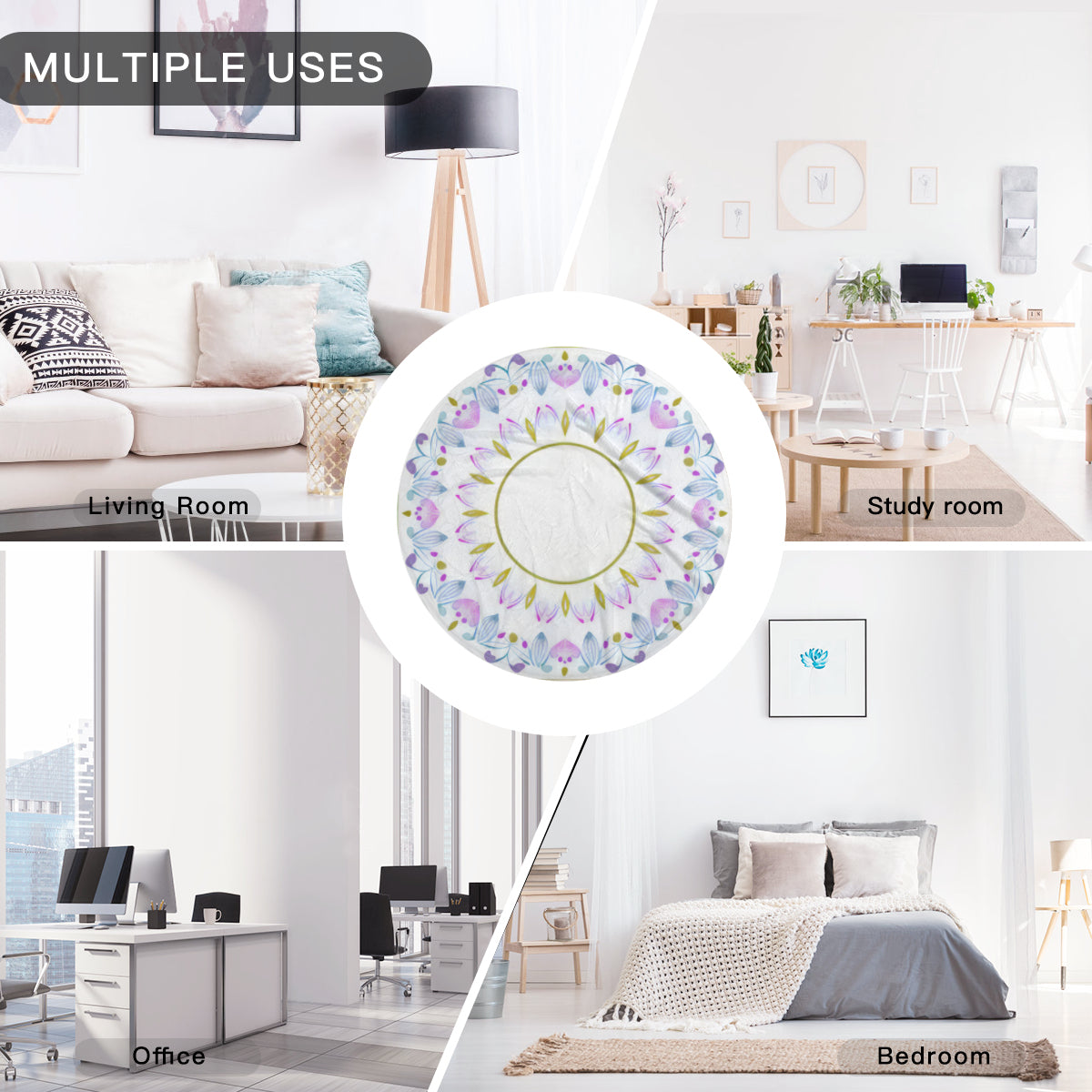 Single-Sided Printed Round Blanket | 280GSM Flannel - 15 - COLORFUL MANDALA