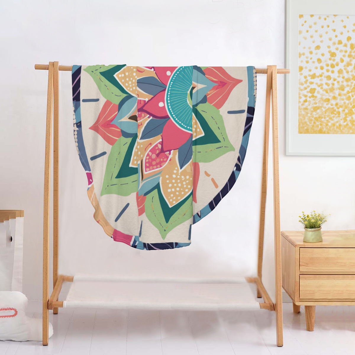 Single-Sided Printed Round Blanket | 280GSM Flannel - 24 - COLORFUL MANDALA