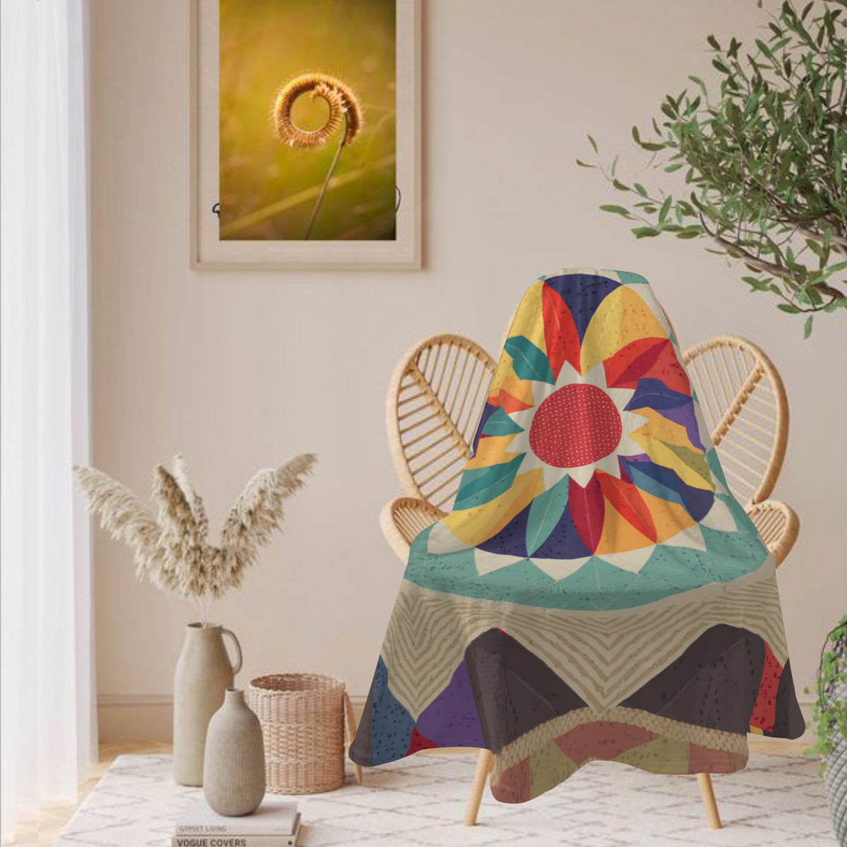 Single-Sided Printed Round Blanket | 280GSM Flannel - 17 - COLORFUL MANDALA