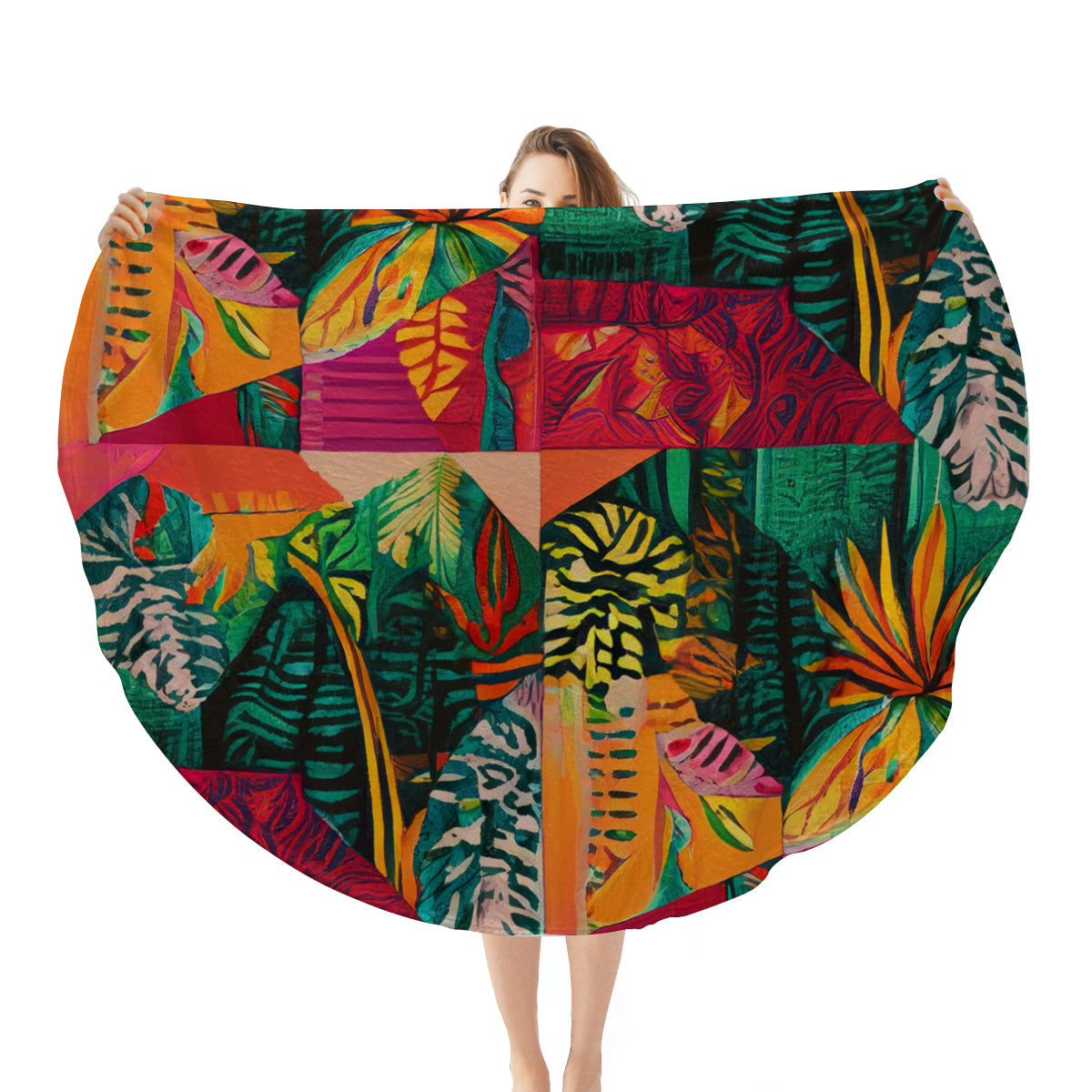 Single-Sided Printed Round Blanket | 280GSM Flannel - 17 - TROPICAL INSPIRED