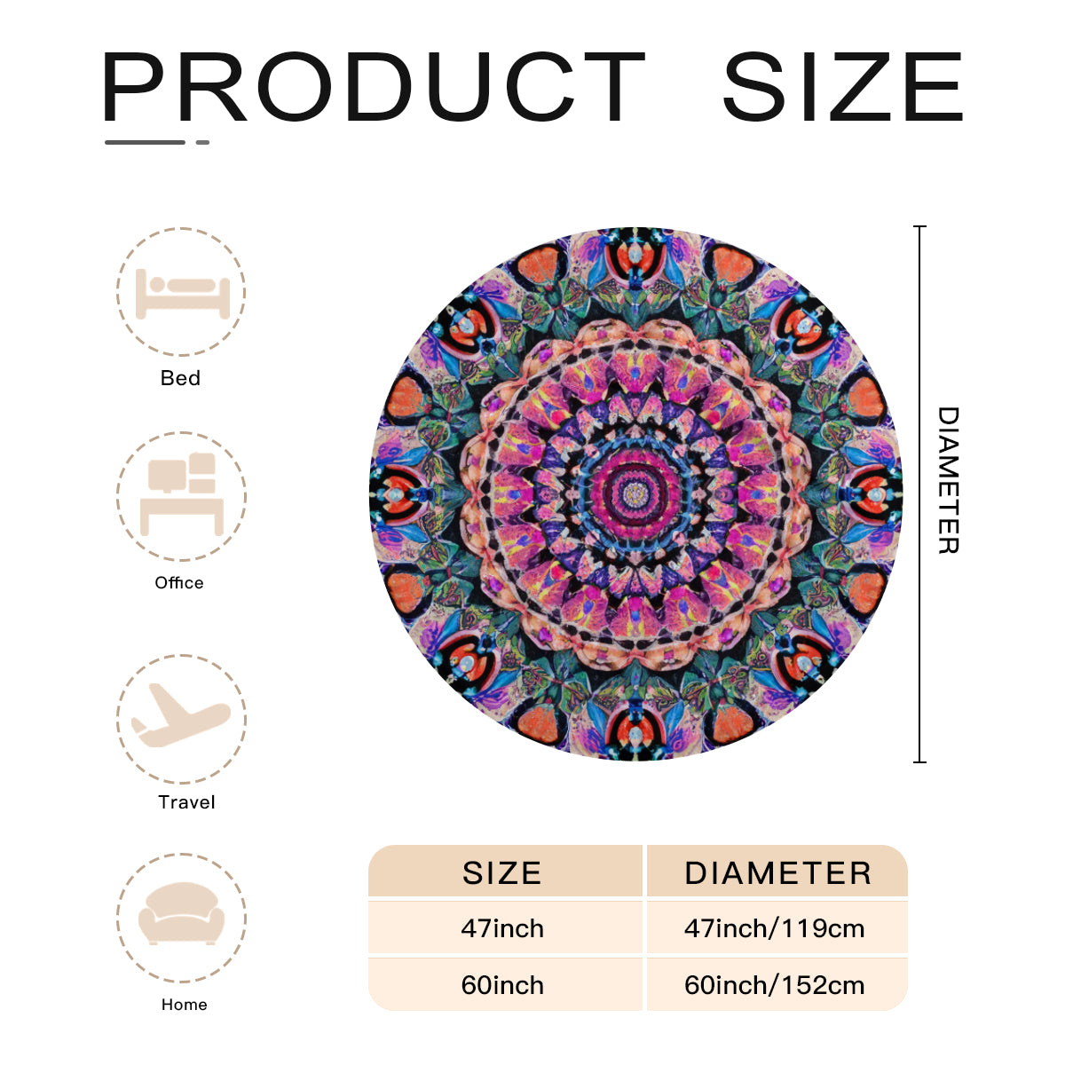 Single-Sided Printed Round Blanket | 280GSM Flannel - 6 - COLORFUL MANDALA