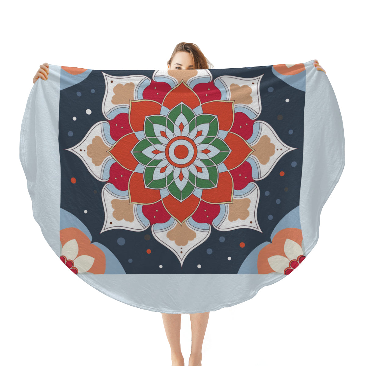 Single-Sided Printed Round Blanket | 280GSM Flannel - 18 - COLORFUL MANDALA