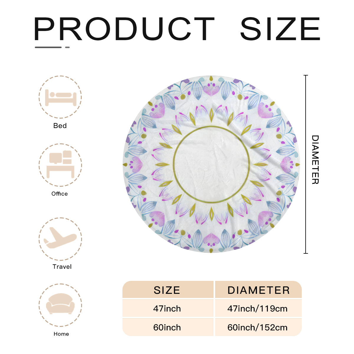 Single-Sided Printed Round Blanket | 280GSM Flannel - 15 - COLORFUL MANDALA