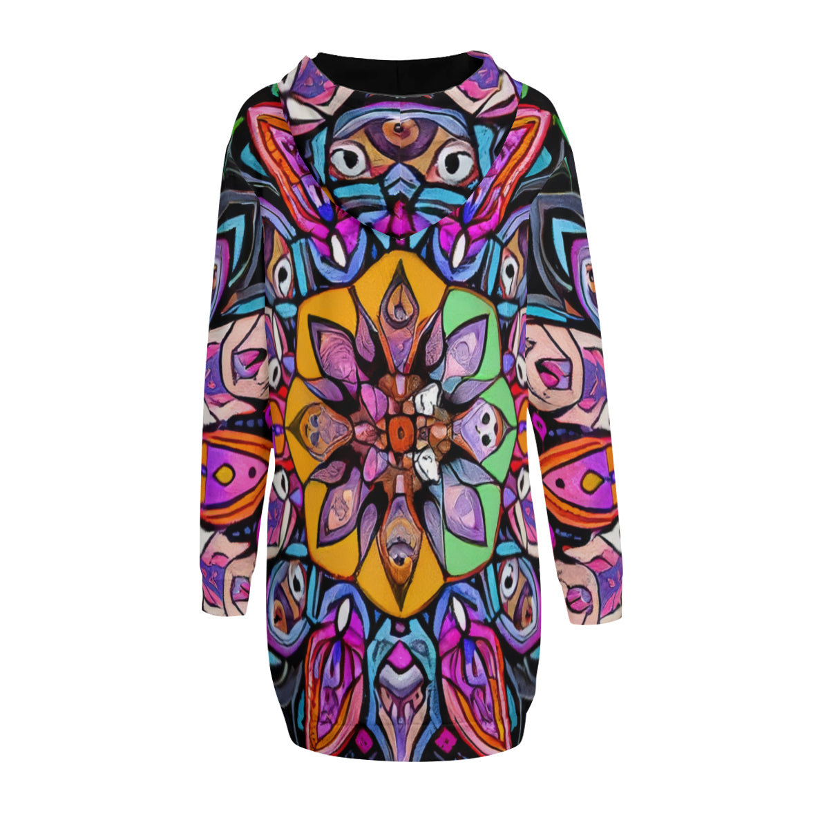 All-Over Print Women Long Sleeve Casual Hoodie Sweatshirt Dress丨 Polyester - 1 - COLORFUL MANDALA