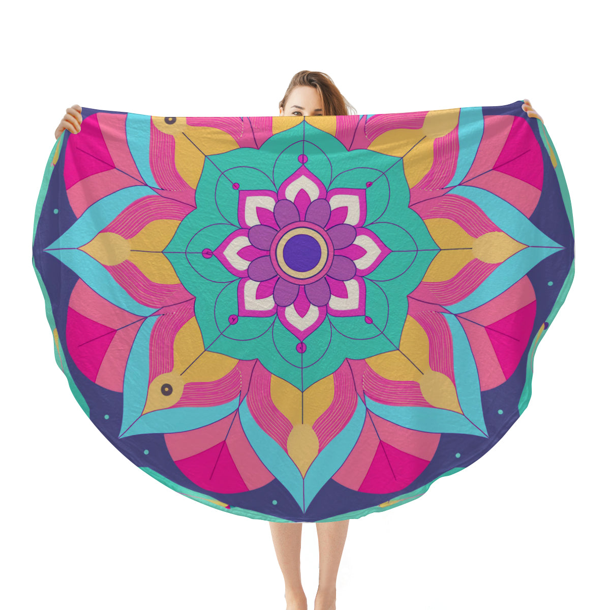 Single-Sided Printed Round Blanket | 280GSM Flannel - 21 - COLORFUL MANDALA