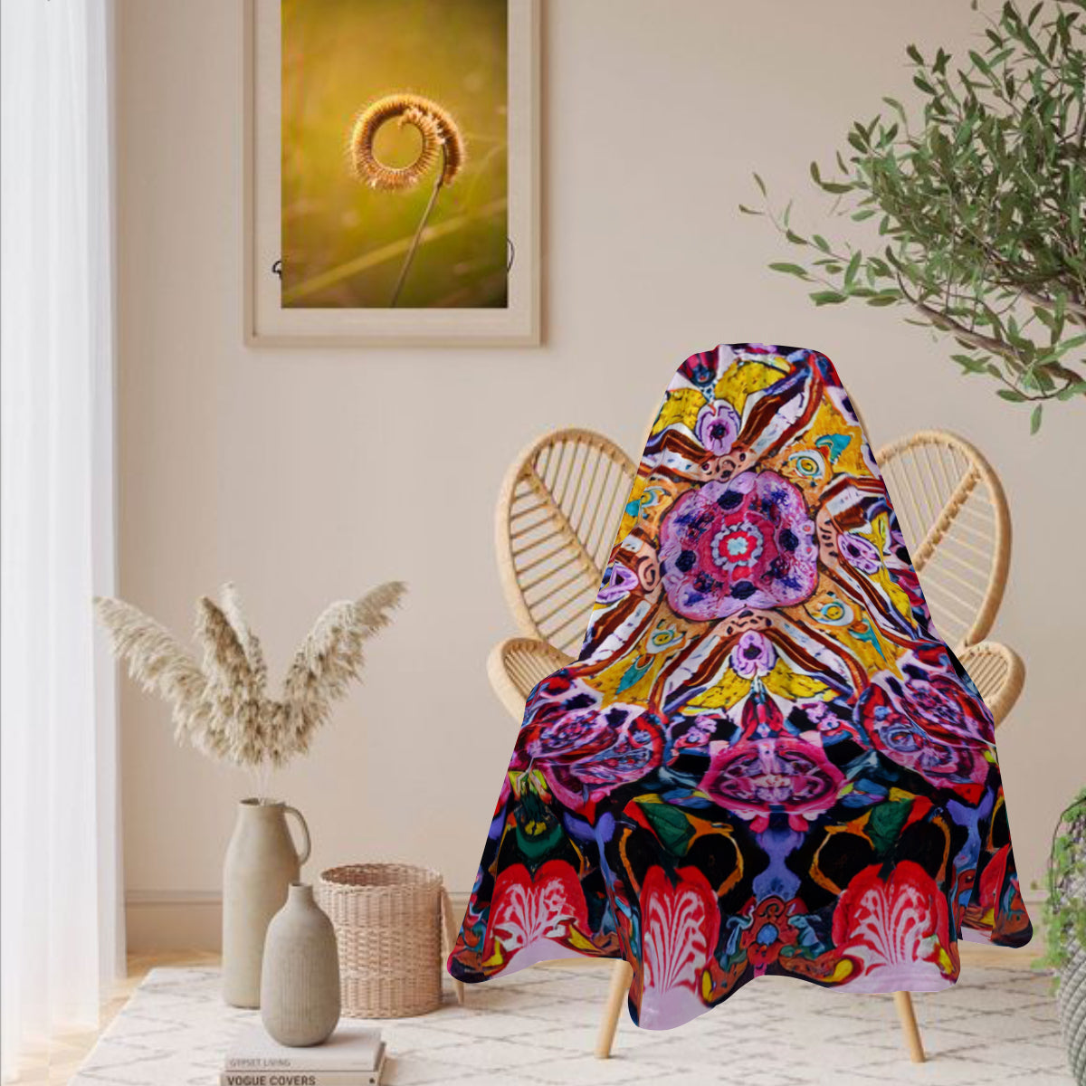 Single-Sided Printed Round Blanket | 280GSM Flannel - 11 - COLORFUL MANDALA