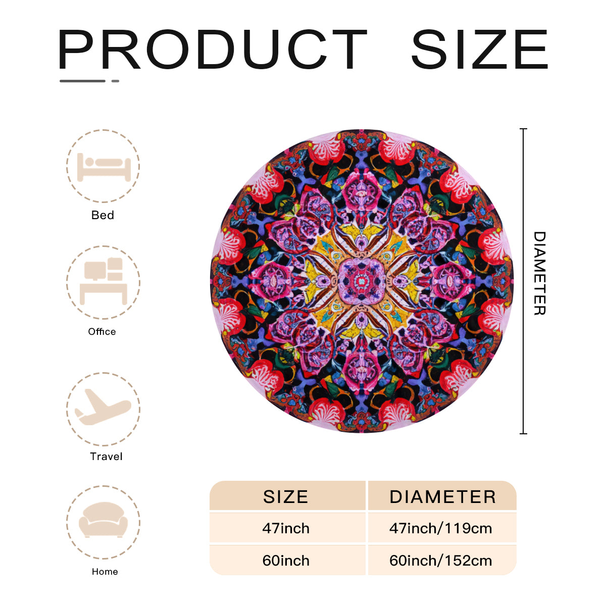 Single-Sided Printed Round Blanket | 280GSM Flannel - 11 - COLORFUL MANDALA