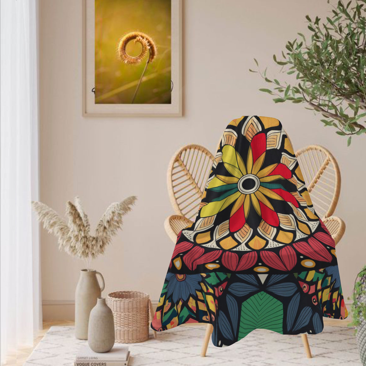 Single-Sided Printed Round Blanket | 280GSM Flannel - 19 - COLORFUL MANDALA