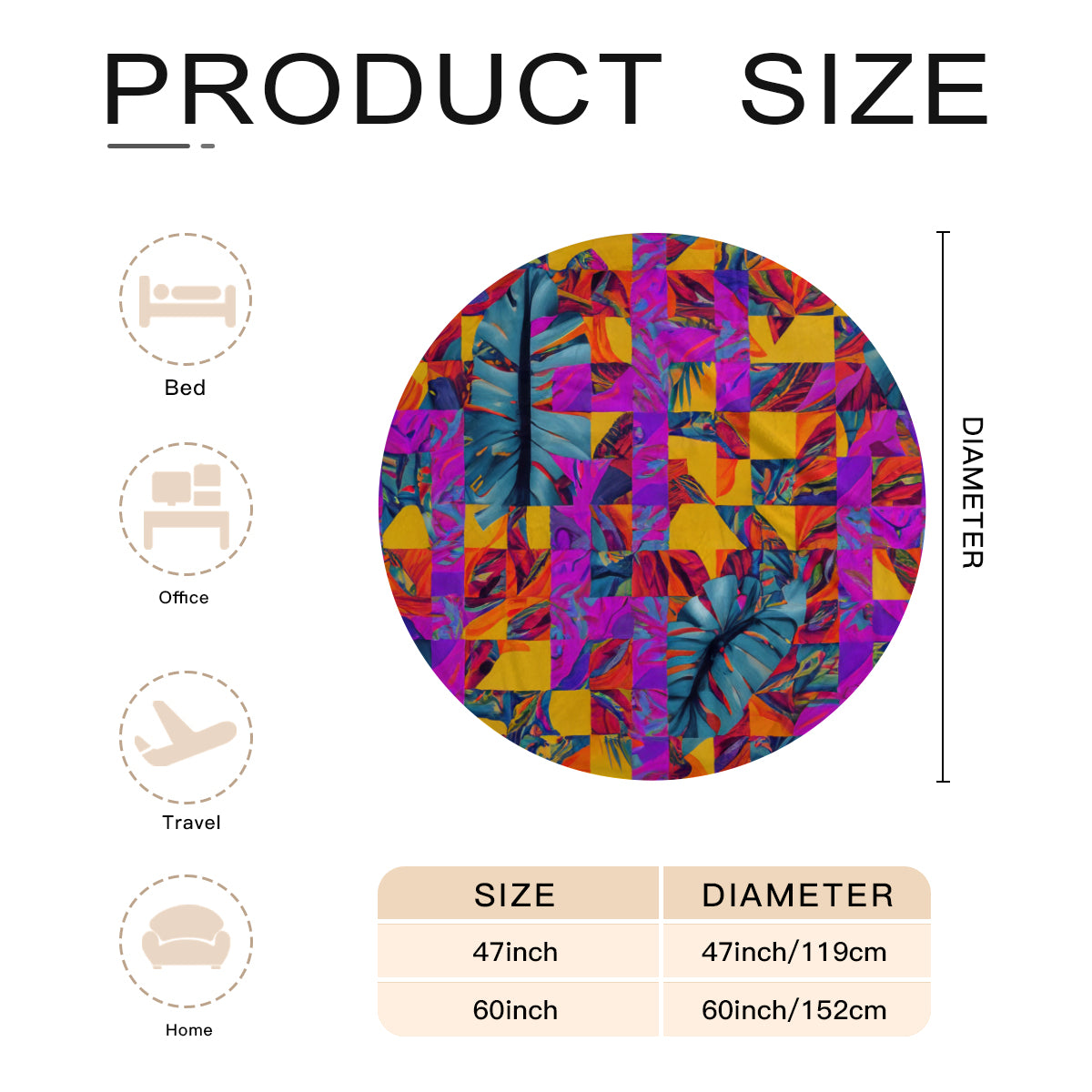 Single-Sided Printed Round Blanket | 280GSM Flannel - 26 - TROPICAL INSPIRED