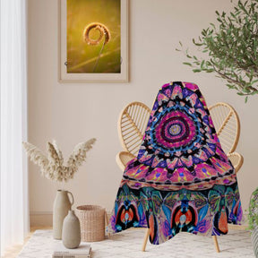 Single-Sided Printed Round Blanket | 280GSM Flannel - 6 - COLORFUL MANDALA