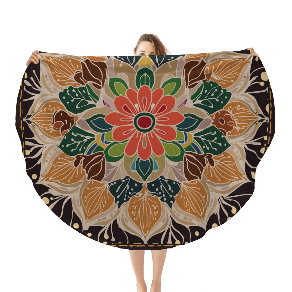 Single-Sided Printed Round Blanket | 280GSM Flannel - 23 - COLORFUL MANDALA