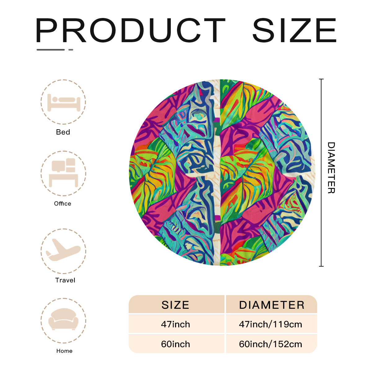 Single-Sided Printed Round Blanket | 280GSM Flannel - 27 - TROPICAL INSPIRED