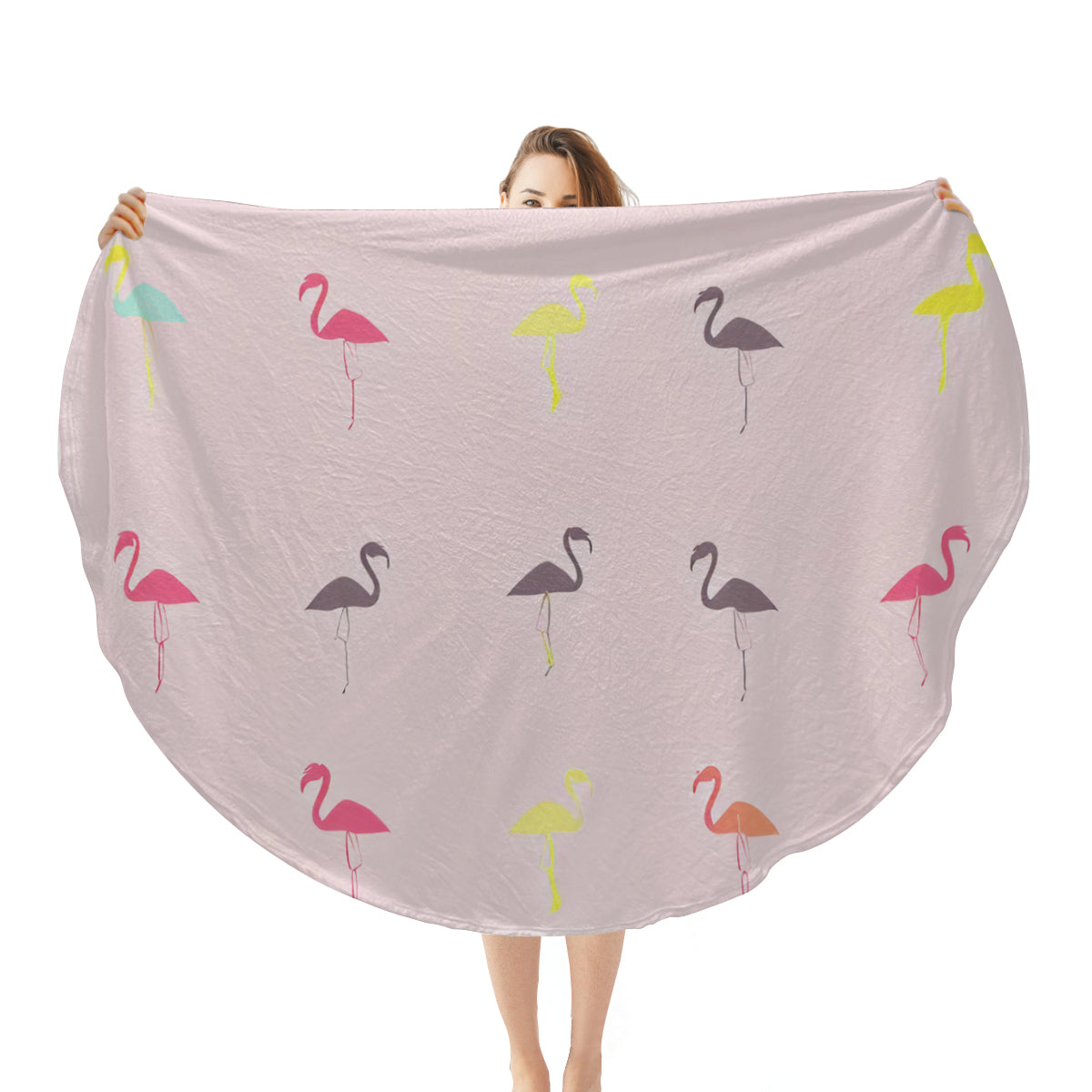 Single-Sided Printed Round Blanket | 280GSM Flannel - 3 - Flamingo Inspired