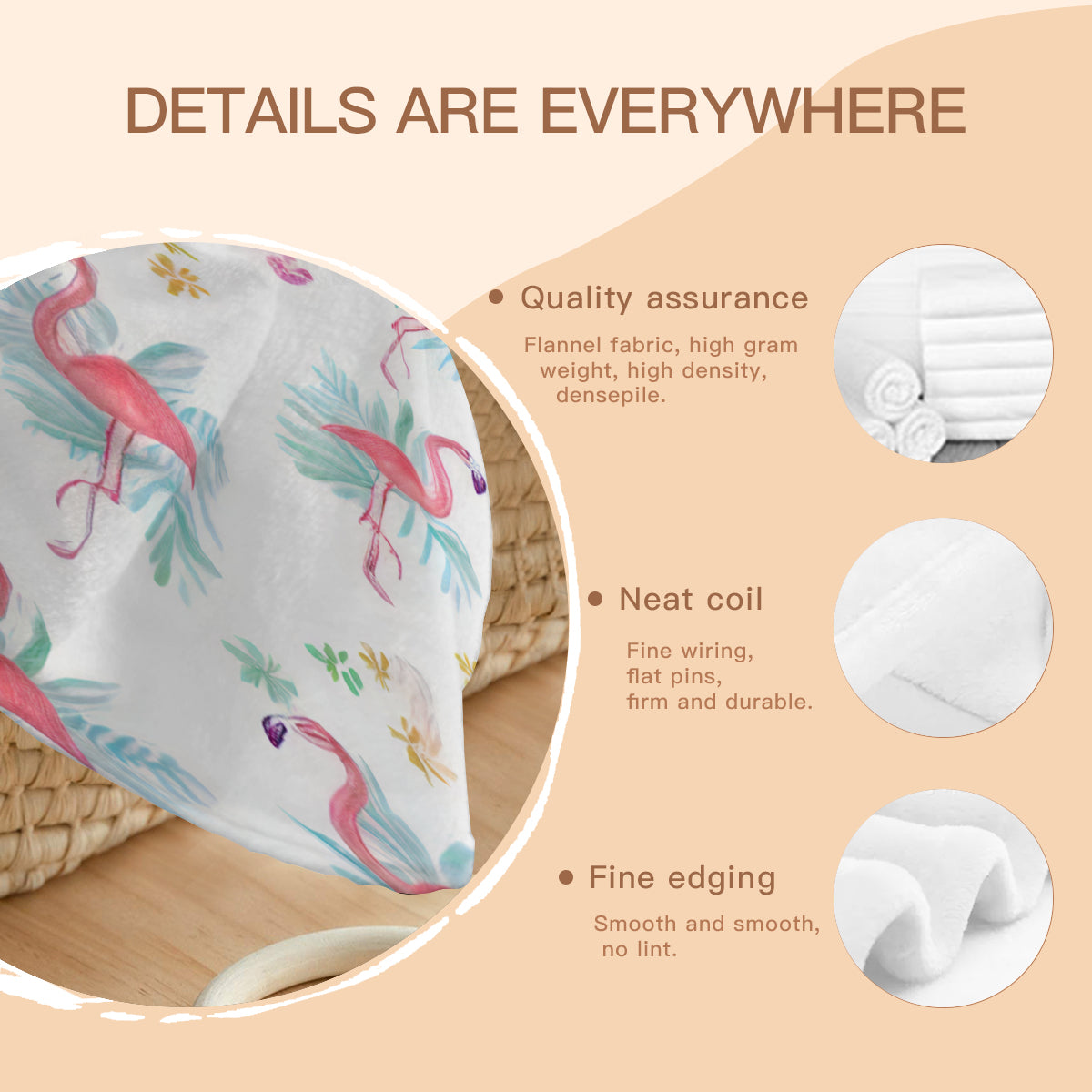 Single-Sided Printed Round Blanket | 280GSM Flannel - 2 - Flamingo Inspired