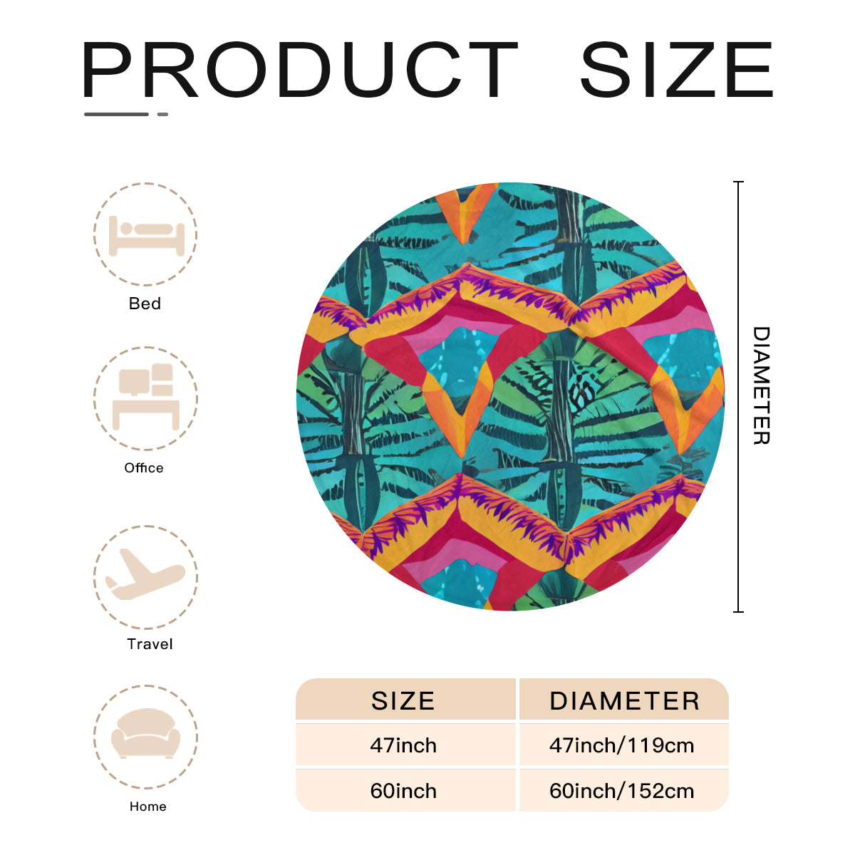 Single-Sided Printed Round Blanket | 280GSM Flannel - 18 - TROPICAL INSPIRED