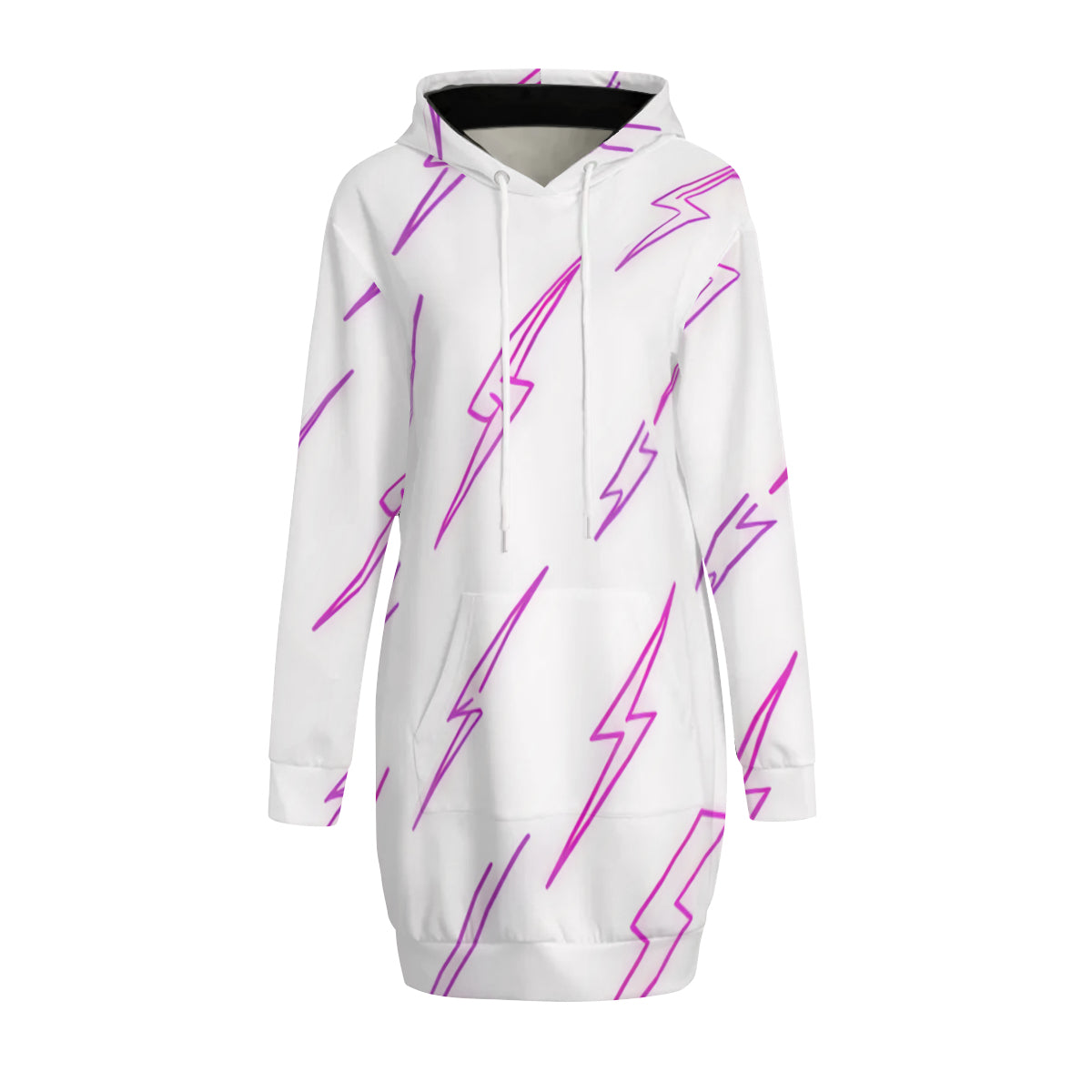 All-Over Print Women Long Sleeve Casual Hoodie Sweatshirt Dress丨 Polyester - 19- Lightning Pattern