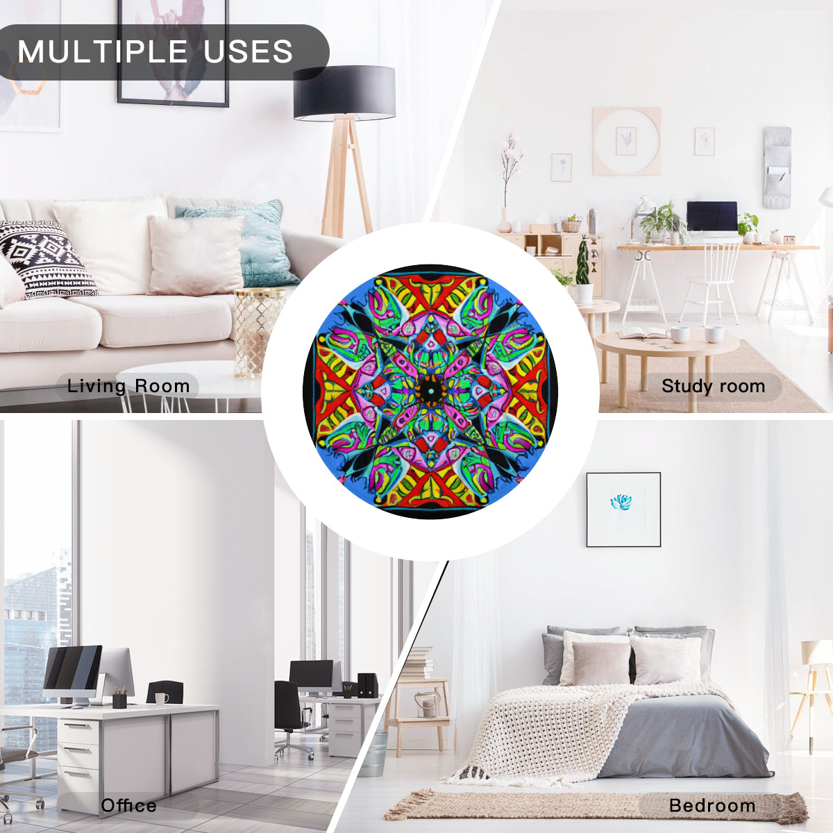 Single-Sided Printed Round Blanket | 280GSM Flannel - 7 - COLORFUL MANDALA