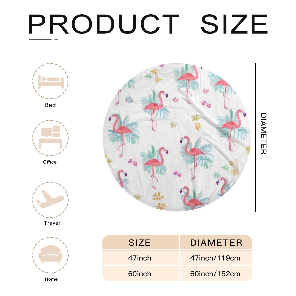 Single-Sided Printed Round Blanket | 280GSM Flannel - 2 - Flamingo Inspired