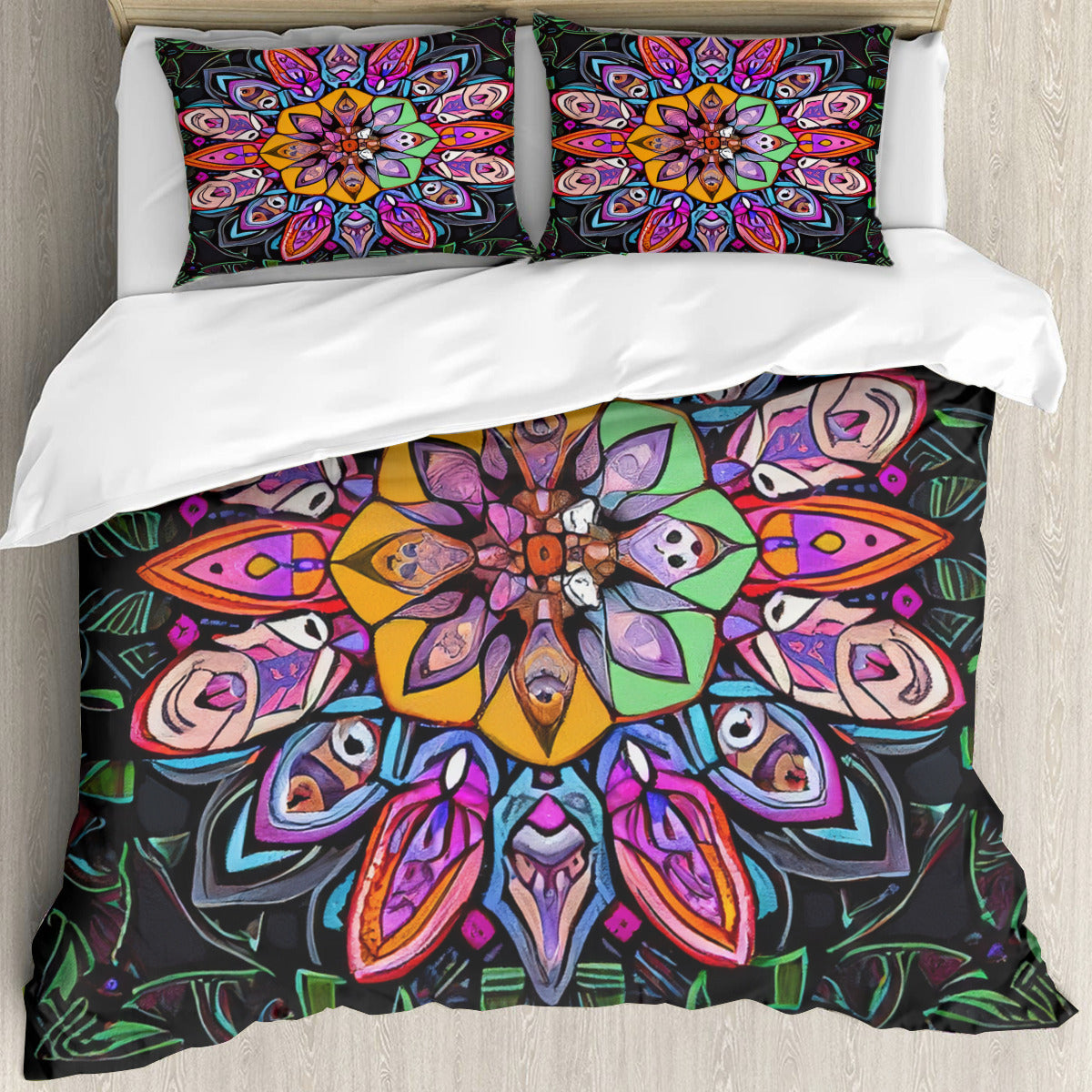 Multi Size Printed Duvet Cover Set (Double)｜Polyester - 1 - COLORFUL MANDALA