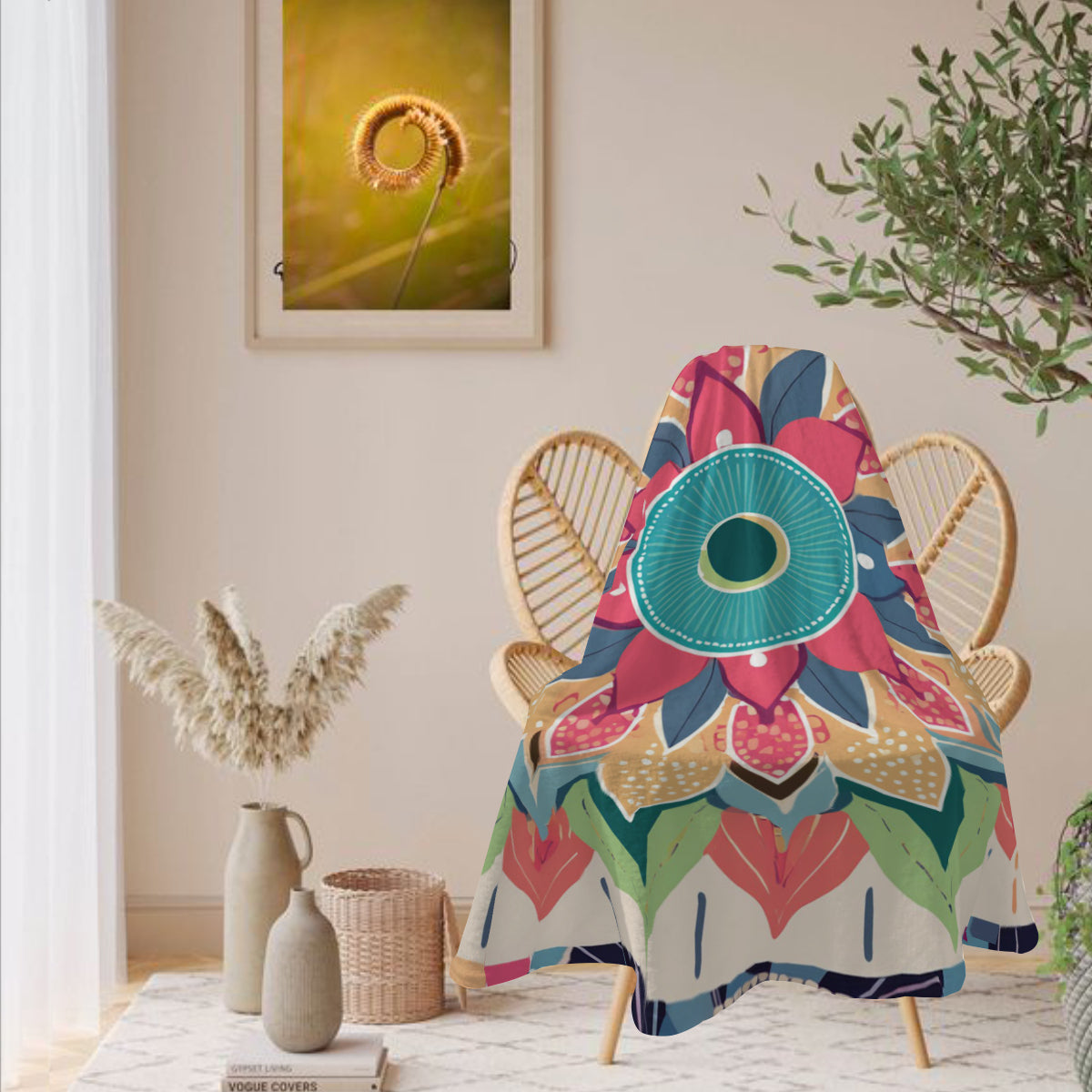 Single-Sided Printed Round Blanket | 280GSM Flannel - 24 - COLORFUL MANDALA