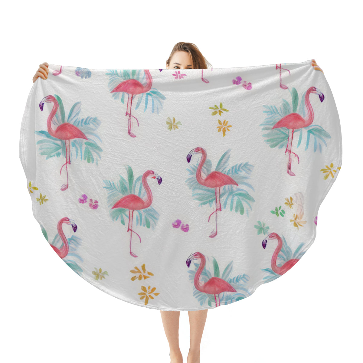 Single-Sided Printed Round Blanket | 280GSM Flannel - 2 - Flamingo Inspired