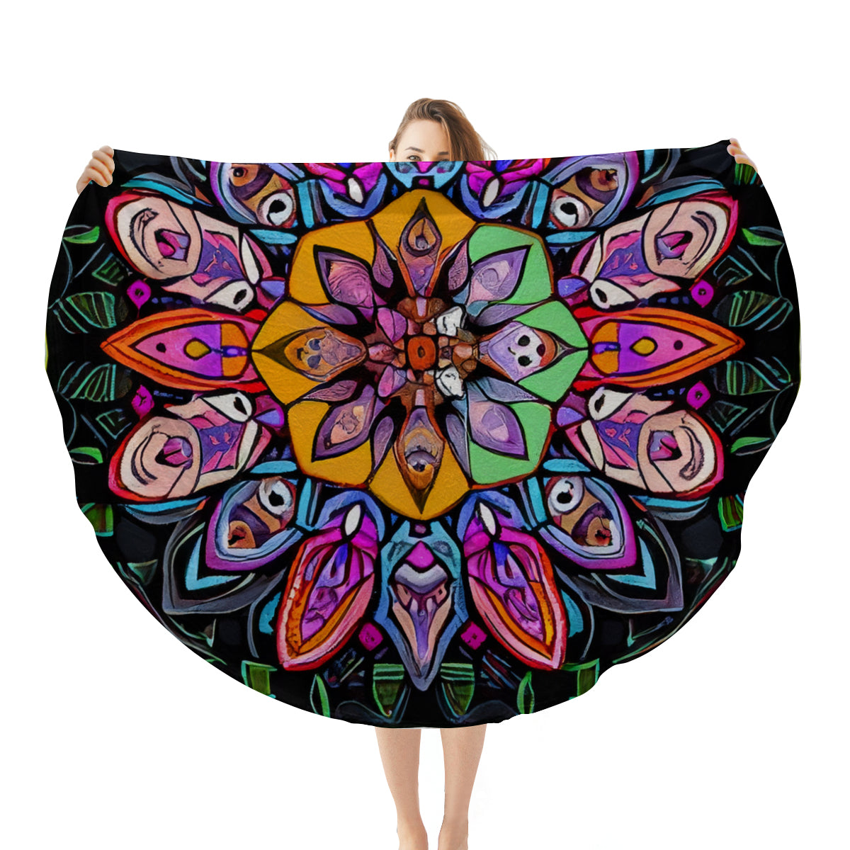 Single-Sided Printed Round Blanket | 280GSM Flannel - 1 - COLORFUL MANDALA