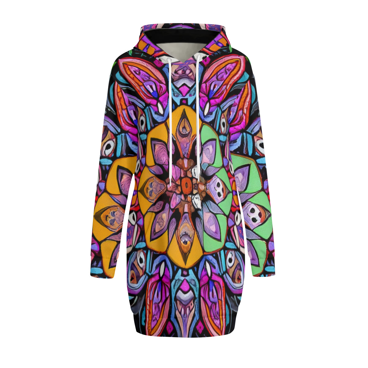 All-Over Print Women Long Sleeve Casual Hoodie Sweatshirt Dress丨 Polyester - 1 - COLORFUL MANDALA