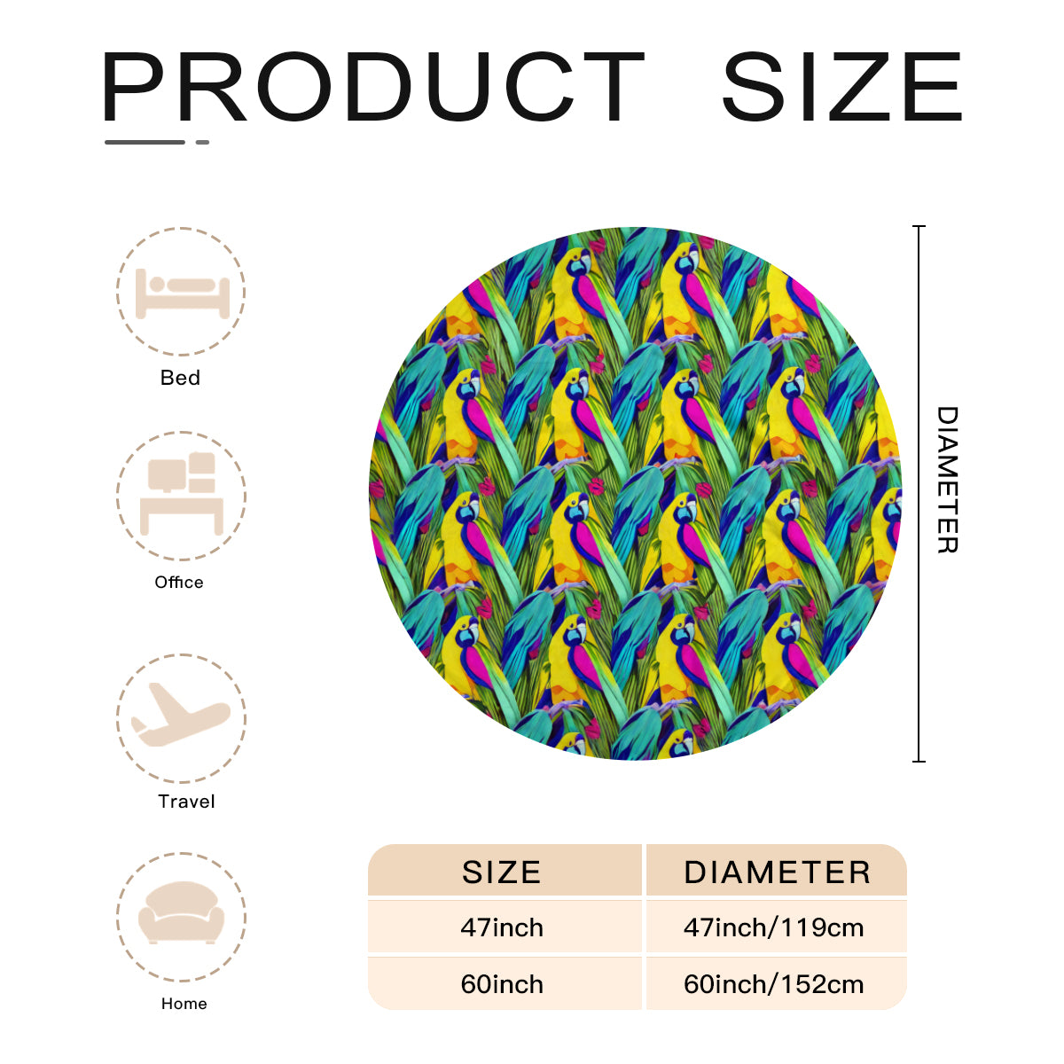 Single-Sided Printed Round Blanket | 280GSM Flannel - 31 - Abstract Birds