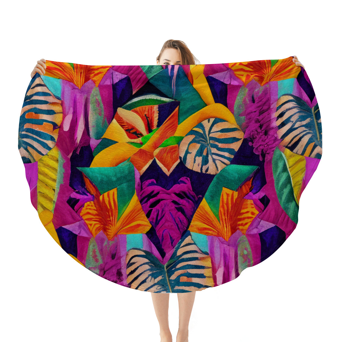 Single-Sided Printed Round Blanket | 280GSM Flannel - 23 - TROPICAL INSPIRED