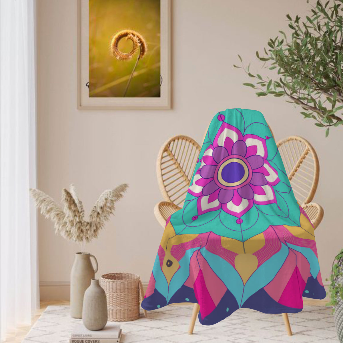 Single-Sided Printed Round Blanket | 280GSM Flannel - 21 - COLORFUL MANDALA