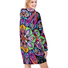 All-Over Print Women Long Sleeve Casual Hoodie Sweatshirt Dress丨 Polyester - 1 - COLORFUL MANDALA