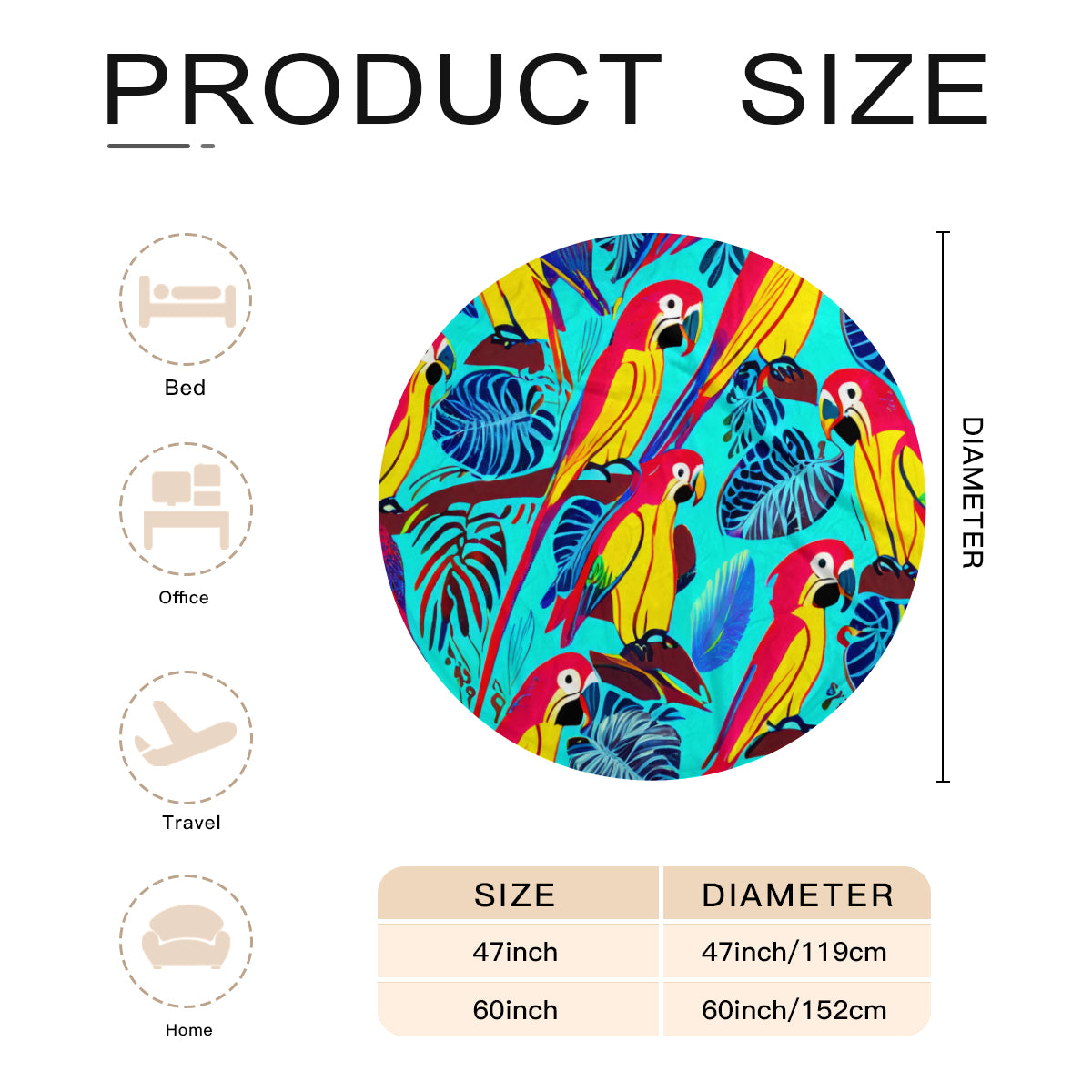 Single-Sided Printed Round Blanket | 280GSM Flannel - 28 - Abstract Birds