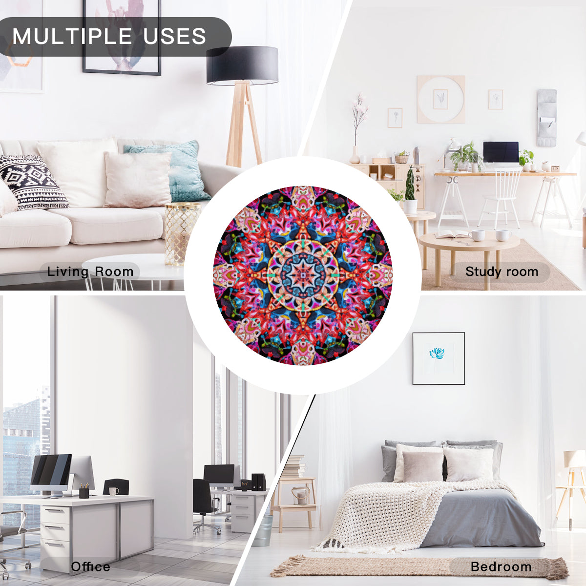 Single-Sided Printed Round Blanket | 280GSM Flannel - 8 - COLORFUL MANDALA