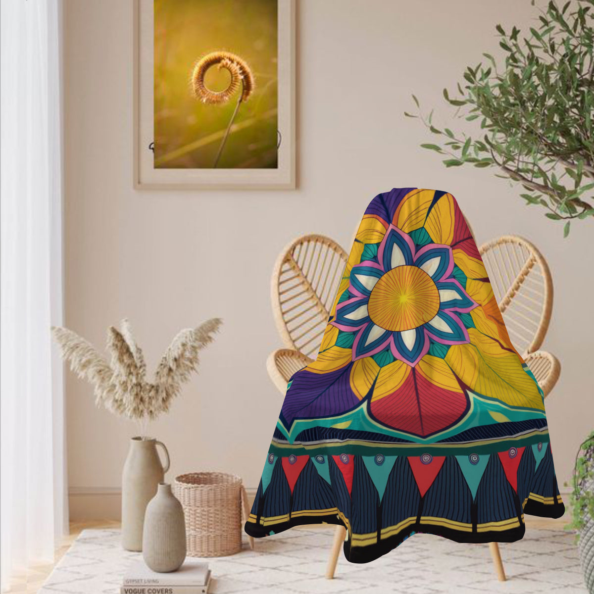 Single-Sided Printed Round Blanket | 280GSM Flannel - 16 - COLORFUL MANDALA