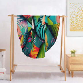 Single-Sided Printed Round Blanket | 280GSM Flannel - 10 - TROPICAL INSPIRED