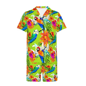 All-Over Print Man's Shirt and Shorts Pajama Set (Multi-faceted Design) | Cotton-Like Polyester - 7 - Abstract Birds