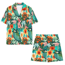 All-Over Print Man's Shirt and Shorts Pajama Set (Multi-faceted Design) | Cotton-Like Polyester - 15 - Abstract Birds