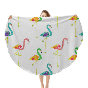 Single-Sided Printed Round Blanket | 280GSM Flannel - 1 - Flamingo Inspired