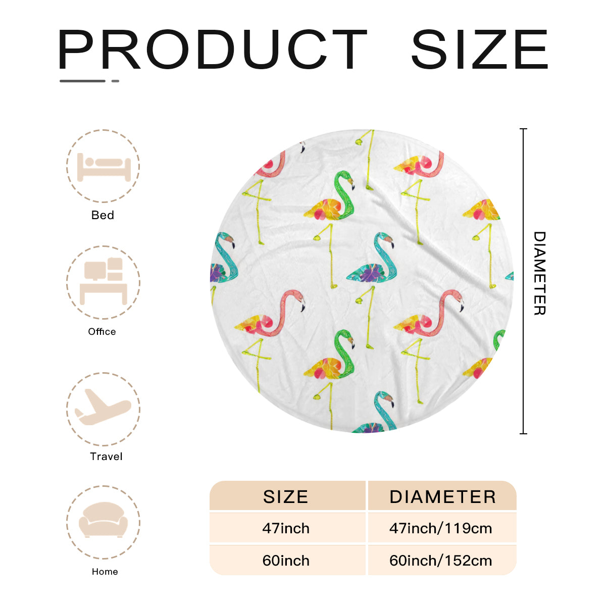 Single-Sided Printed Round Blanket | 280GSM Flannel - 1 - Flamingo Inspired